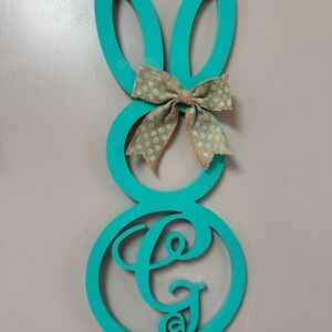 Teal Bunny Wall Decor with Bow